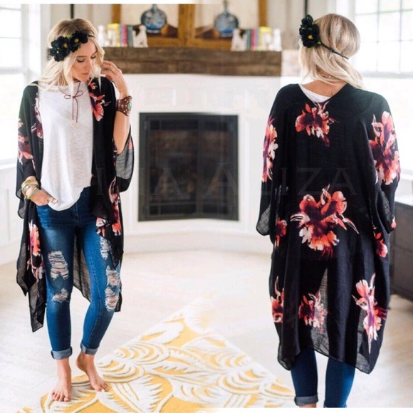 sarrah Accessories - New Beautiful Boho Floral Print Kimono